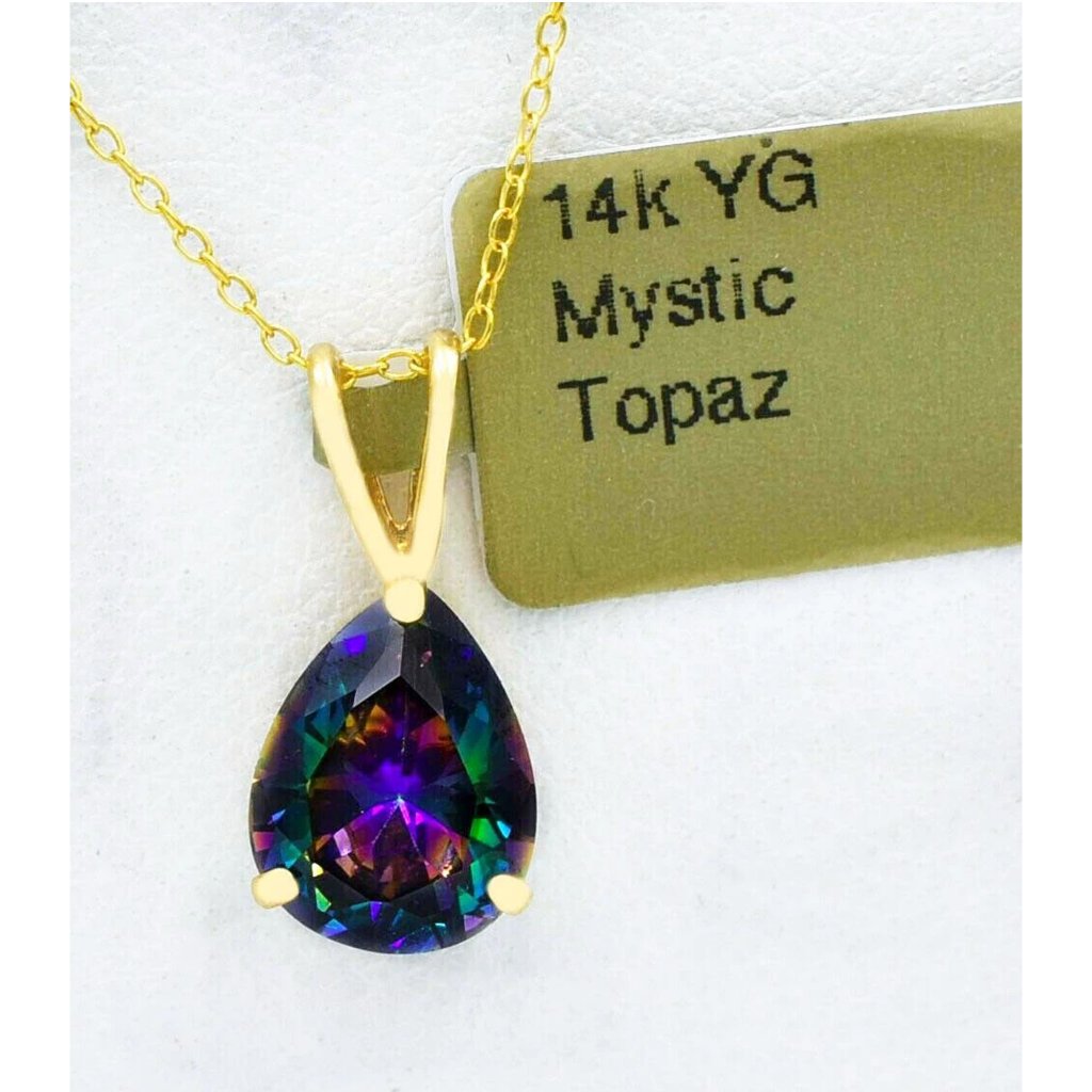 Created 2.50 Cts Aaa Mystic Topaz Pendant 14k Yellow Gold